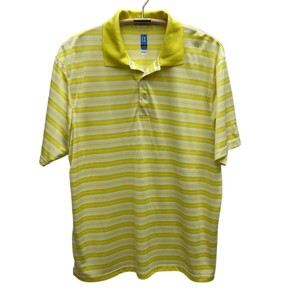 PGA Tour Yellow & White Striped Polo Shirt With Airflux Men’s XL
